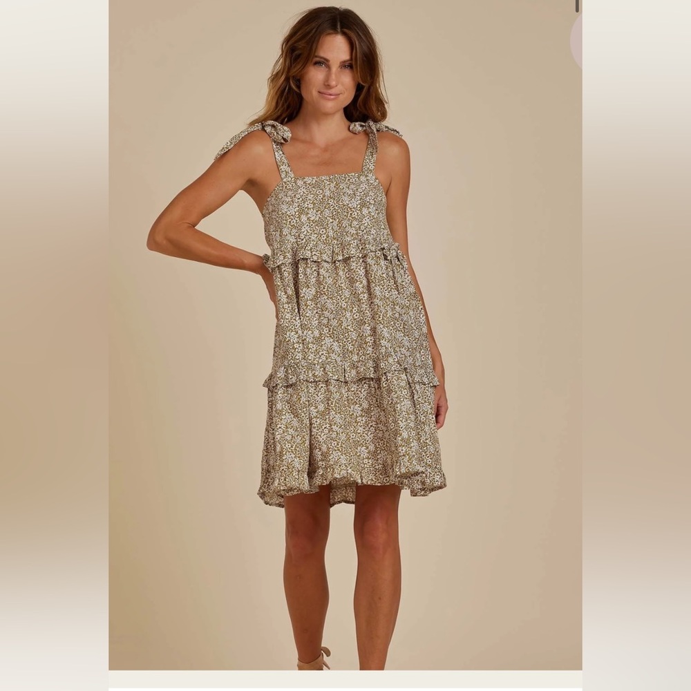 Rylee + Cru Floral Mini Dress in Cream and Brown
